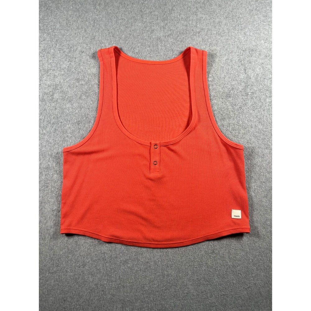 Vuori Ribbed Cove Crop Henley Tank Top Poppy Orange VW1019 Womens Small